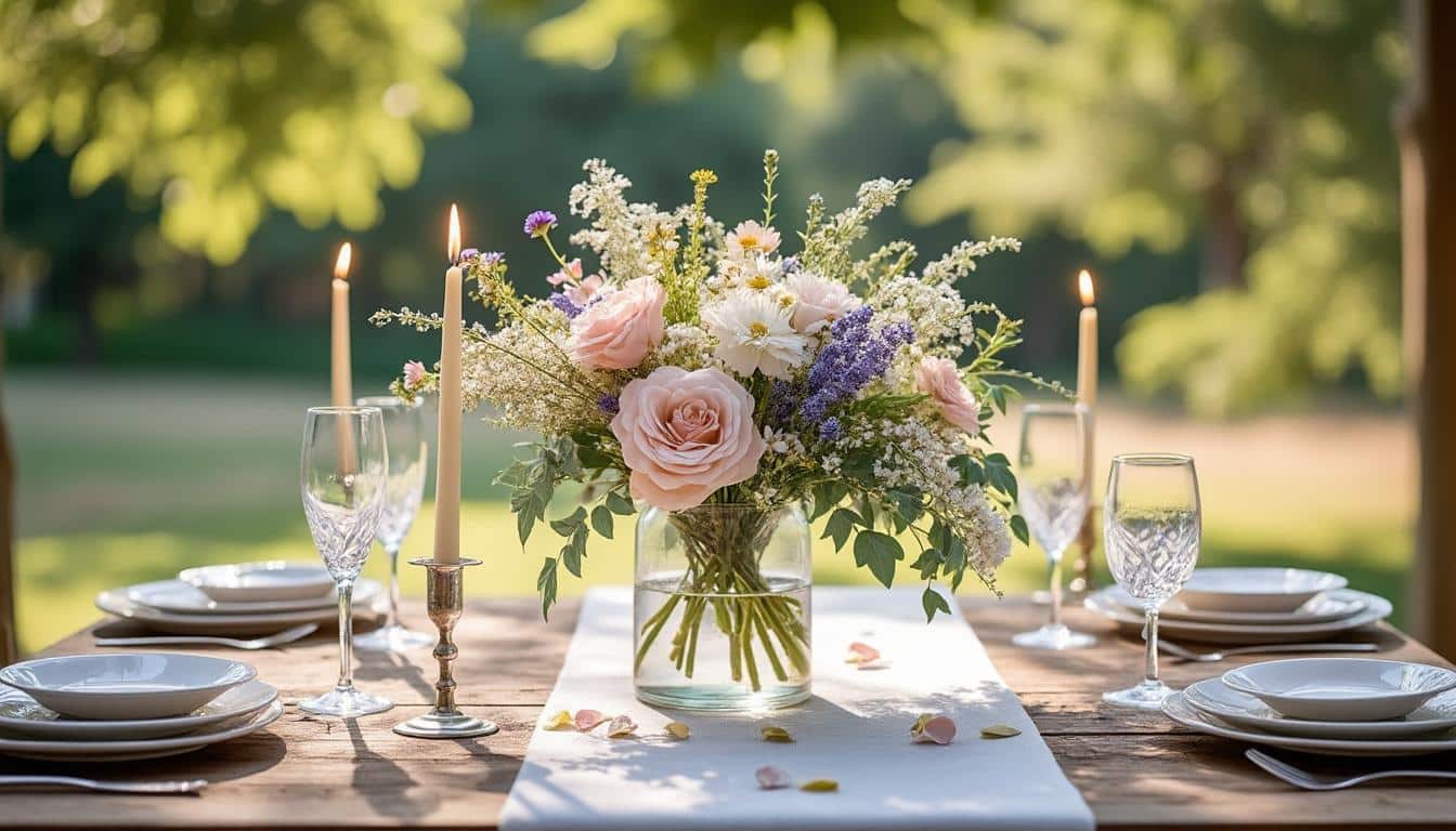 Illustration: Comprendre l’essence d’une fleur de table pour un mariage au style champêtre