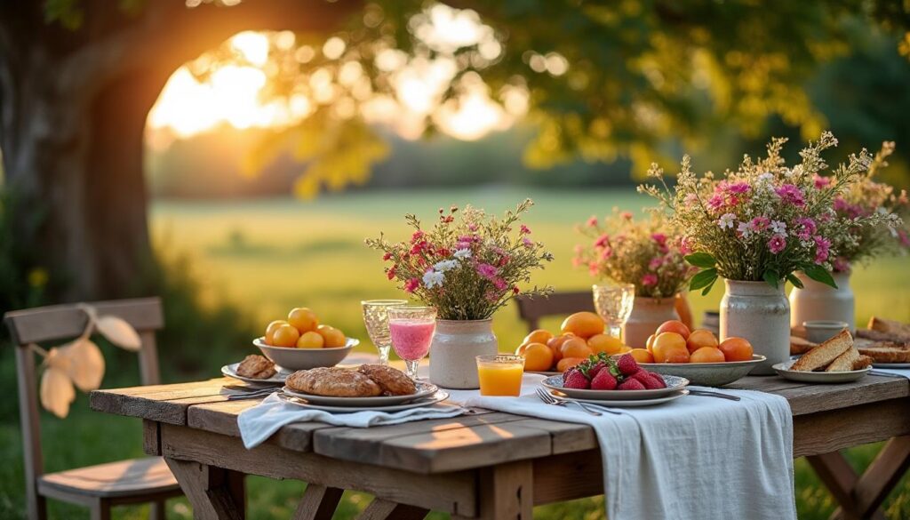 Idée de déco de table champêtre : charme naturel et élégance