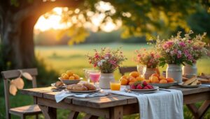 Idée de déco de table champêtre : charme naturel et élégance