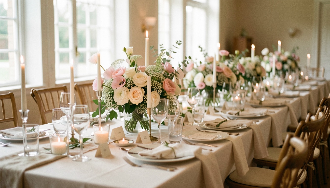 Décoration florale de table de mariage réussie