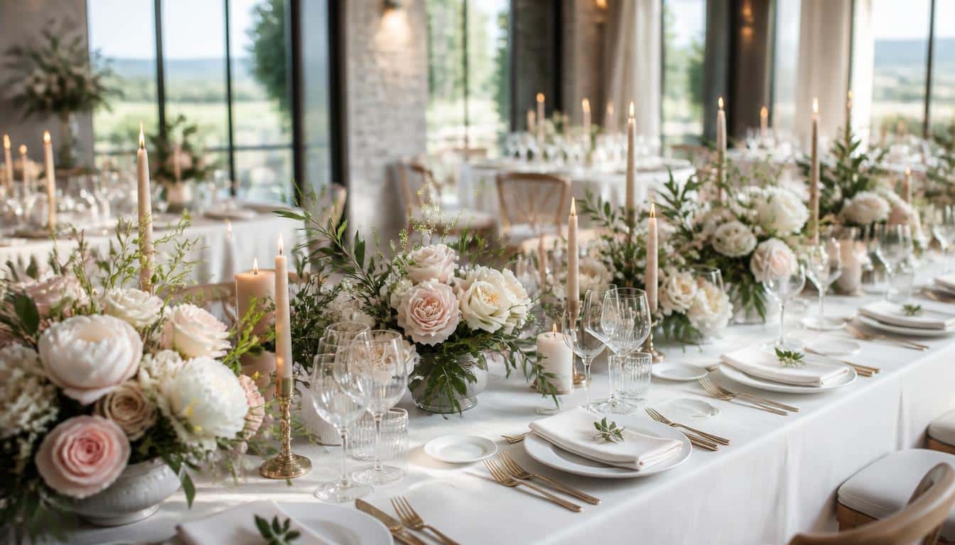 Décoration florale de table de mariage réussie